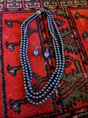 Vintage 1950s Blue Pearl Necklace and Earrings